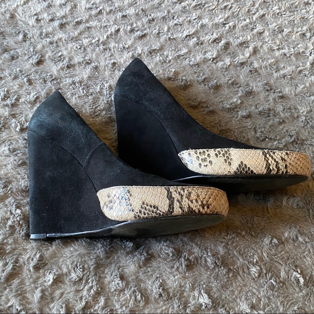 Tory Burch Suede & Snakeskim Trim Wedges